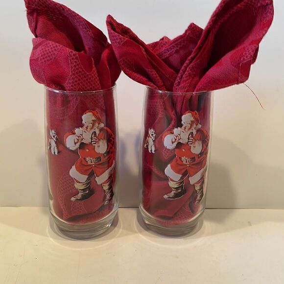 COCA COLA Santa Claus Drinking Glass "Haddon Sundblom vtg 80’s set of 2 - Picture 1 of 5
